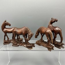 Vintage Horse Wooden Carved X4 BundlePoss Chinese Slight Damage 9cm Tall Approx