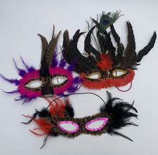 Lot of 3 Feather Masquerade Masks Peacock Mardi Gras Costume Party