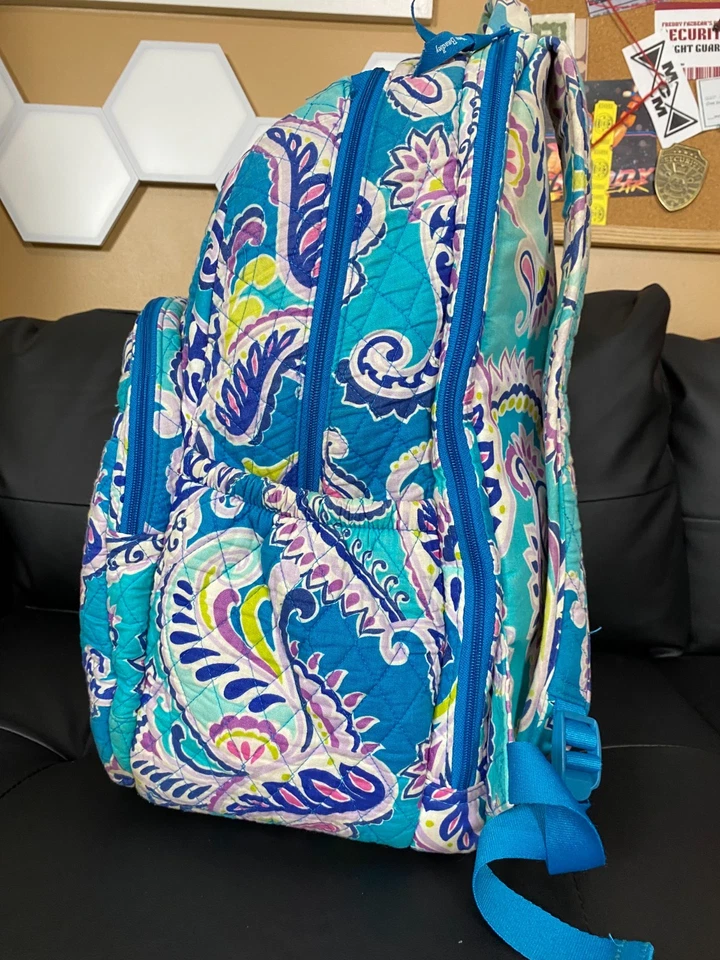 Рюкзак Vera Bradley стеганый хлопок — синий с цветочным принтом пейсли — 17 дюймов ЧИСТЫЙ! - Изображение 3 из 4