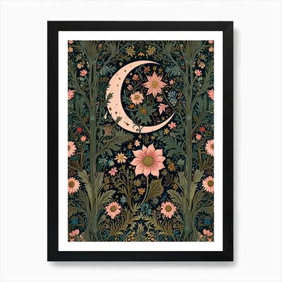 William Morris Mond und Blumen 16 gerahmtes Wandbild Poster Leinwanddruck Bild
