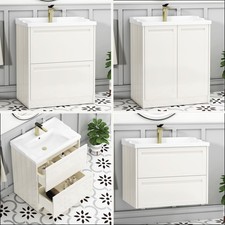 Freestanding Bathroom Vanity Cabinet Unit With Traditional Basin Wall Hung White
