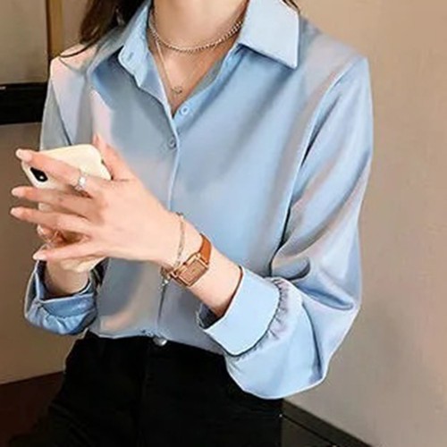 Breathable For womens Shirt Loose Fit Button Closure Casual Solid Color - Picture 9 of 32