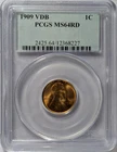 1909 P Small Cents Lincoln, Wheat Ears Reverse PCGS MS-64 RD VDB