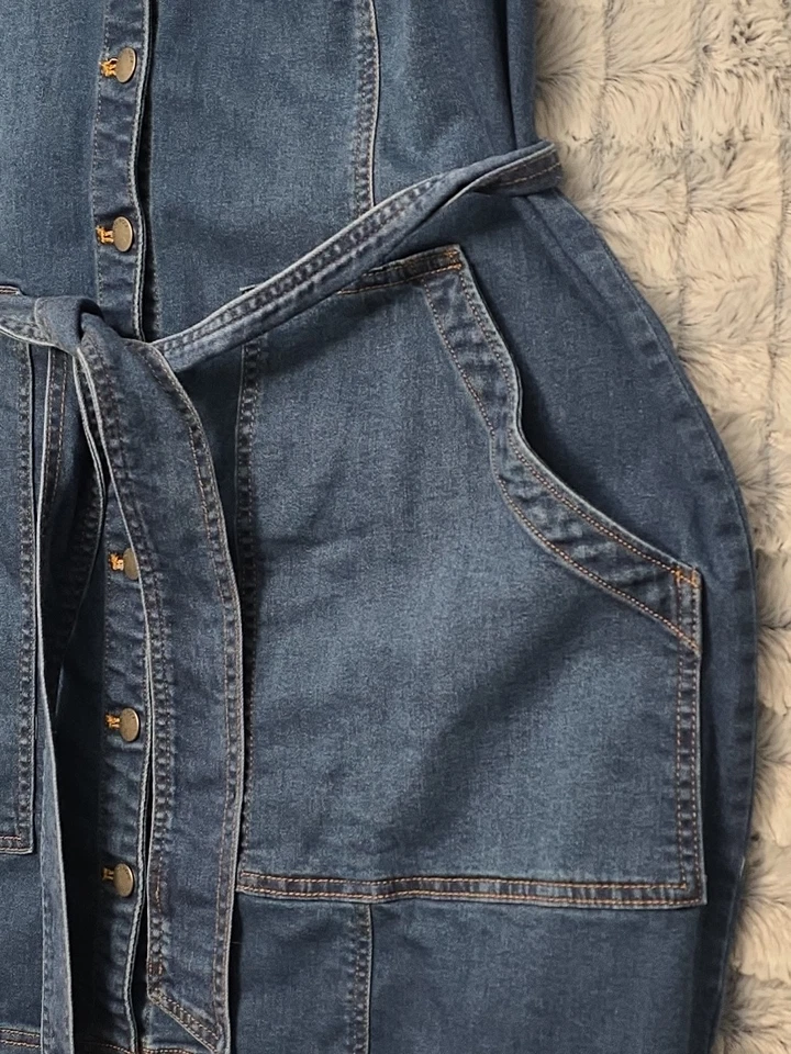 Knox Rose Blue Denim Trucker Dress Women's XXL Belted Midi Shift Casual - Image 3 of 4