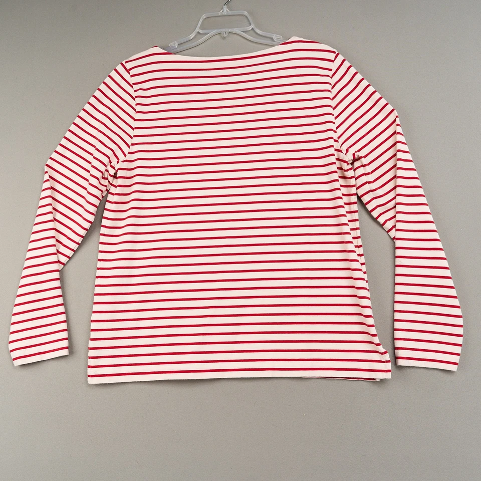 J. Camisa Crew feminina XL vermelha branca algodão listrado gola barco mangas compridas - Imagem 3 de 4