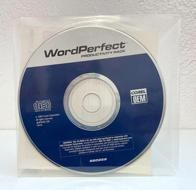 SEALED WordPerfect Productivity Pack 2002 Corel OEM #980269 CD Dell Reinstall