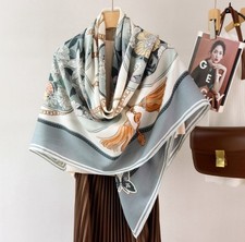 70 Cashmere 30 Silk 53'' Shawl Bandana Scarf Blue ear Print Double Face new