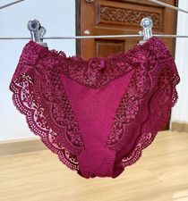 Vintage Deep Silky Cotton Panty Sheer Nylon Floral Lace Hi Cut Briefs Sz.7/L