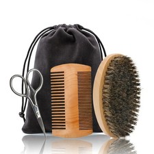 Boar Bristle Beard Mustache Comb Wood Set Handle Hair Brush Shaving Tool For Men