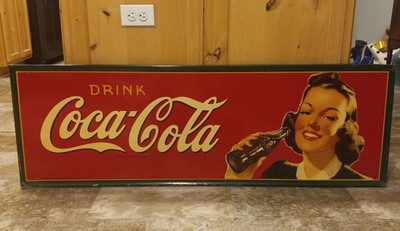 Vintage RARE Coca-Cola Metal Sign 1940s Pretty Girl 54