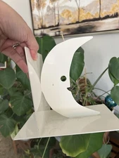 White Metal Cresent Moon Bookend 6.5x7.5 Celestial Art Decor 