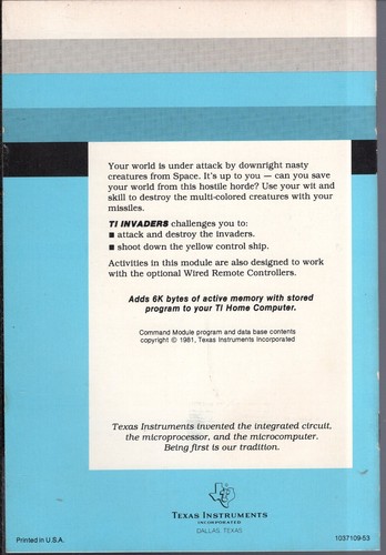 TI-99/4 & 4A TI Invaders Command Module Manual - Picture 2 of 2