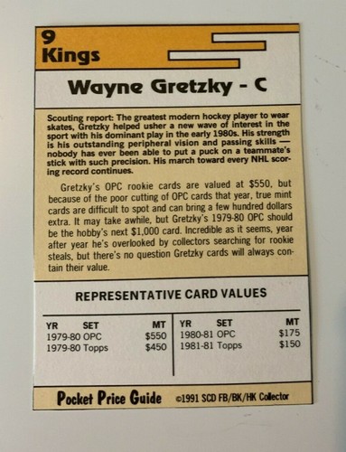 NHL WAYNE GRETZKY Los Angeles Kings 1991 Pocket Price Guide Trading CARD #9 - Picture 2 of 3