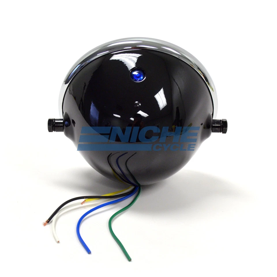 Bates Style 5.75 Black-Chrome Side Mount Headlight Blue Dot Chopper 5-3/4 - Image 4 of 4