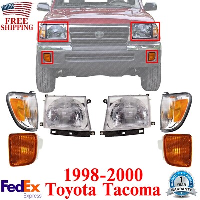 Headlight Assembly Kit + Turn Signal Lights LH & RH For 1998-2000 Toyota Tacoma