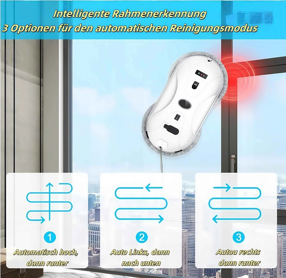 Intelligent Fensterputzroboter mit Dual-Sprüher,Fernbedienung Sicherheitsseil DE - Bild 2 von 4