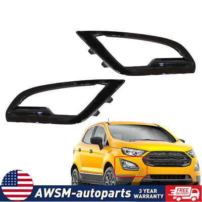 Black Pair Fog Light Lamp Cover Bezel Frame For Ford EcoSport 2018-2021
