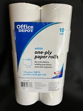 10 Rolls One-Ply White Paper Rolls 1 3/4" x 128' for Calculators/Adding Machines