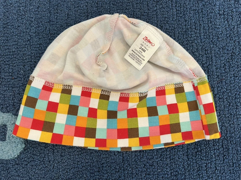 Zutano Baby шляпы лот 24 месяцев розовый пушистый флис медведь уши цветной шахматной доски - Изображение 4 из 4