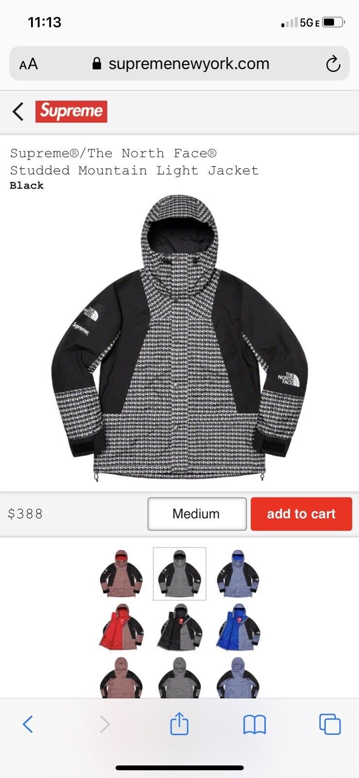 *IN HAND* Supreme /The North Face Studded Mountain Light Jacket Black Size Large