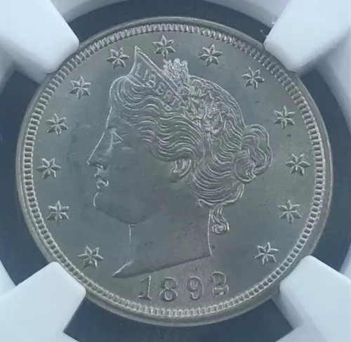 1892  Liberty nickel , choice Brilliant Uncirculated NGC MS63, scarce date ,