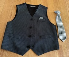 Boys Black Pinstripe Suit Vest Only Size 6 Match Tie Faux Handkerchief Pocket