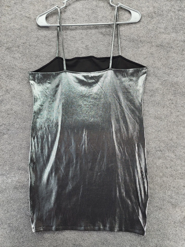 Vestido corto H&M Dividido para mujer XL sin mangas plateado Foto 2 de 4