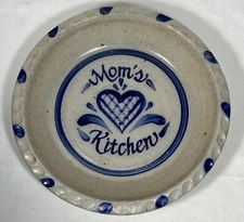 Vtg 1991 Rowe Pottery Works Cobalt Salt Glaze Stoneware Pie Plate Mom's Kitchen