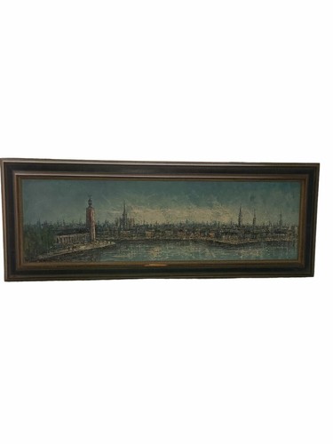 Quadro Panamora vintage con cornice dipinto di città e cielo blu con nuvole - Foto 2 di 10