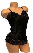 Serenade New York Shiny Satin Krinkled Lace Trim Cami Top Nightie Womens M NOS