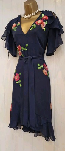 Karen Millen Navy Blue Sequin Frill Fit & Flare Occasion Dress UK 10 RRP £350 - Picture 15 of 20