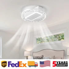 20 inch Ceiling Fan LED Light Bladeless White Flush Mount w Remote Control Kit