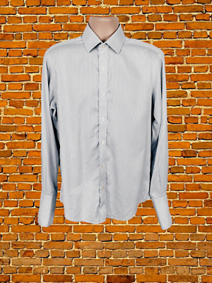 MENS T.M.LEWIN SLIM FIT LONG SLEEVED SHIRT 35'' PURPLE PIN STRIPE 100% COTTON 