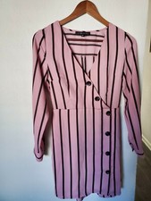 dynamite pink/black stripe faux wrap dress xs