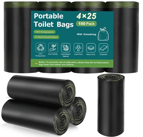 100 Portable Toilet Bags Biodegradable Camping Toilet Bags Drawstring Scent