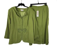 NWT Vango Paris 2 piece Green Women's beaded Outfit Skirt Jacket Blazer Size 24