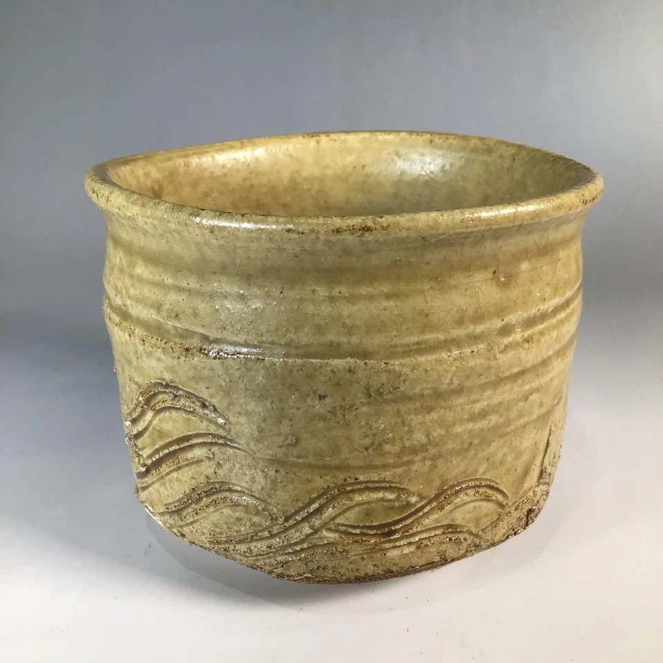 Tazón de té Horno Seido Kato Sho patrón de ondas Kiseto Chawan con caja utensilios de té Japón Foto 2 de 4