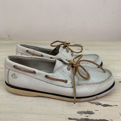 BASS BOATERS: Heritage Collection Natural Off White Leather Boat Shoes,  Mens - Main Image
