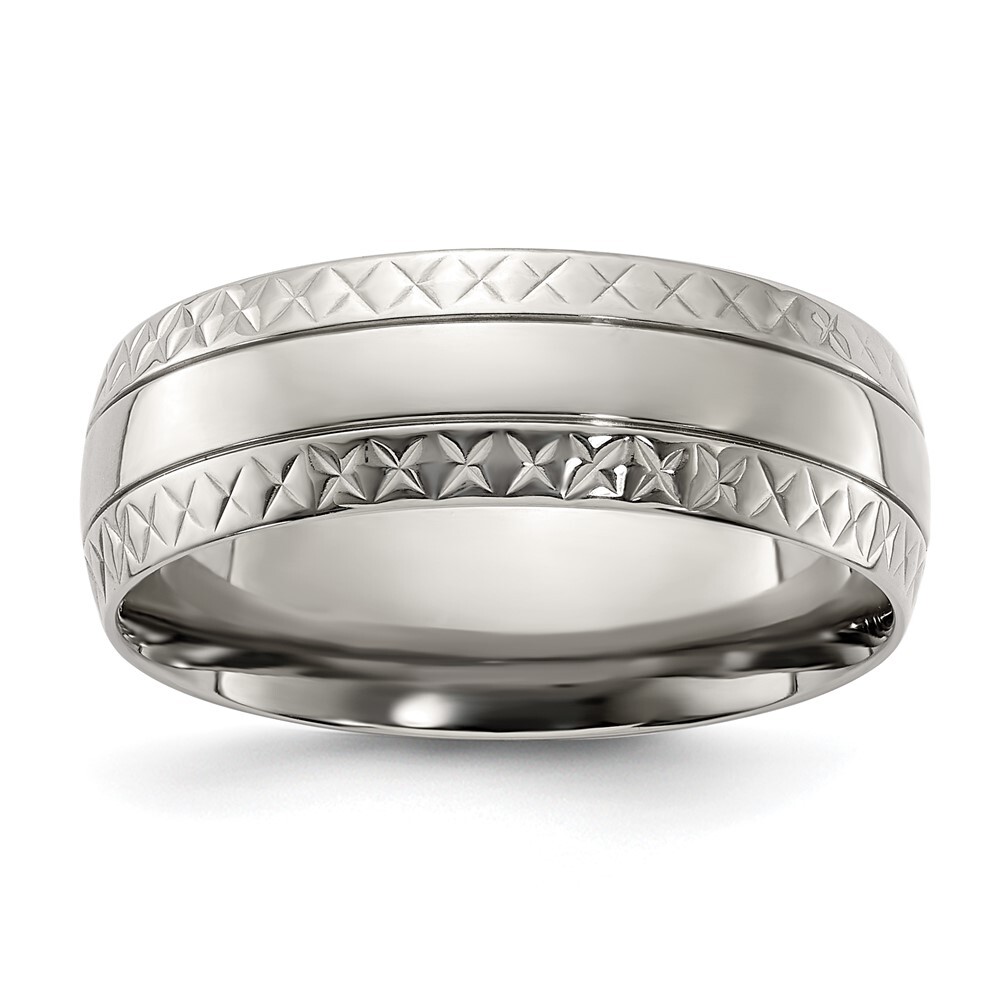 Titanium Polished Grooved Criss Cross Design 7mm Band Ring Size 12