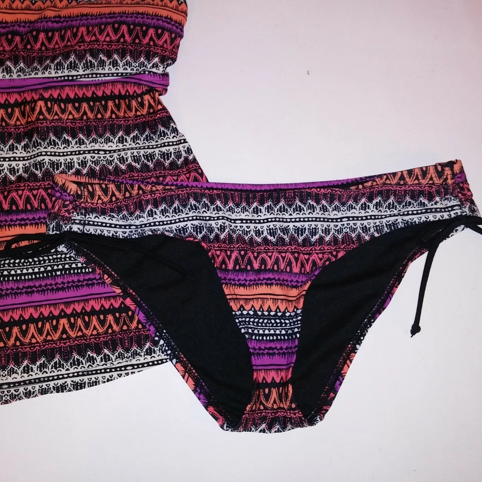 Mossimo Swim Tankini Small Top & Bottom Purple Black Orange Removable Padding Wi - Image 4 of 4