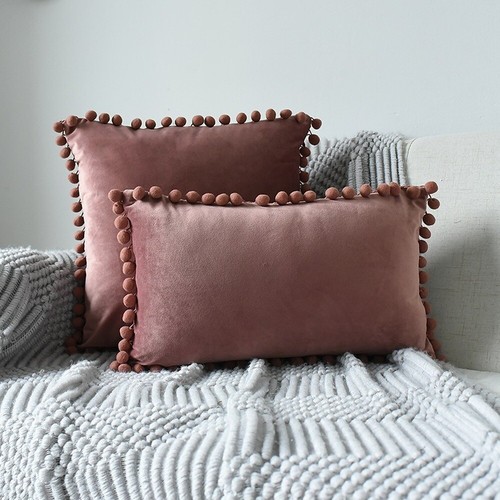 Fundas de almohada decorativas con pompones partículas suaves funda de cojín de terciopelo - Imagen 19 de 30
