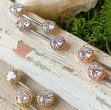 PAIR Paved CZ Gems Large Gem Center Nipple Rings Pierced Body Piercing Jewelry