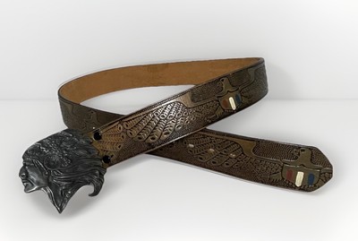 Leather Belt Embossed Eagles American Indian Belt Buckle  display picture 3