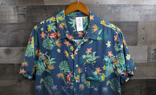 Disney Shirt Mens Medium Blue Hawaiian Aloha Enchanted Tiki Room Button Up Camp