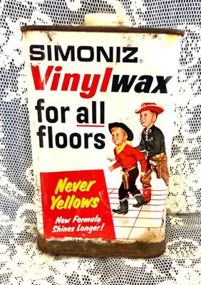 #ad #ad Vintage 1958 Simoniz Vinylwax Metal Tin Can Floor Wax Cowboy Kids Graphic 1 Pint $24.99