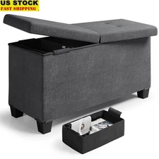 Hinged Storage Ottoman Bench W/ Removable Bins Living Room & Organization New