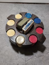 BAKELITE Vintage Red, White, Blue Poker Chip Set Chips w/ Brown Marbled Carousel