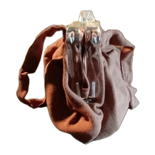 40s Purse Clear Lucite & Mocha Brown Linen Pouch Bag Double Top Handle Purse - Picture 4 of 10