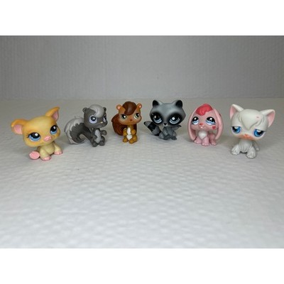 Littlest Pet Shop LPS Figures Lot 6 Raccoon Pig Skunk Squirrel Bunny Cat Hasbro