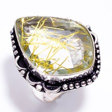 925 Sterling Silver Jewelry Handmade Golden Rutile Quartz Gemstone Ring 6.25 US